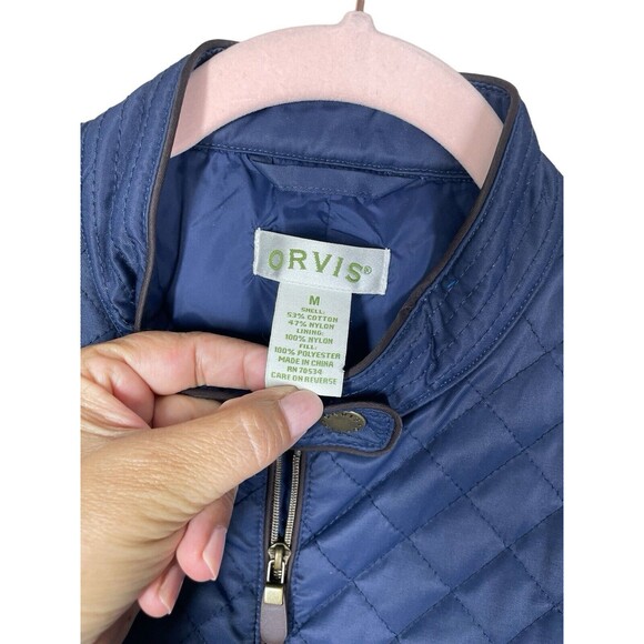 Women's Orvis Navy Blue Quilted Jacket M Mandarin Collar Snap Front - Picture 5 of 11